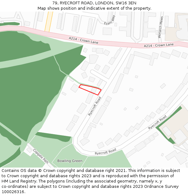 79, RYECROFT ROAD, LONDON, SW16 3EN: Location map and indicative extent of plot