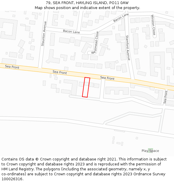 79, SEA FRONT, HAYLING ISLAND, PO11 0AW: Location map and indicative extent of plot