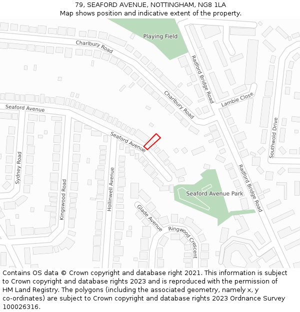 79, SEAFORD AVENUE, NOTTINGHAM, NG8 1LA: Location map and indicative extent of plot