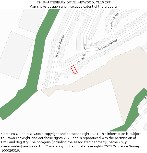79, SHAFTESBURY DRIVE, HEYWOOD, OL10 2PT: Location map and indicative extent of plot