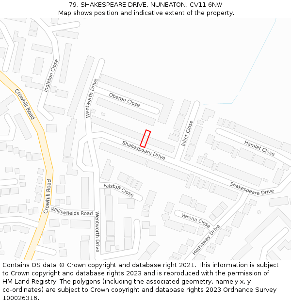 79, SHAKESPEARE DRIVE, NUNEATON, CV11 6NW: Location map and indicative extent of plot