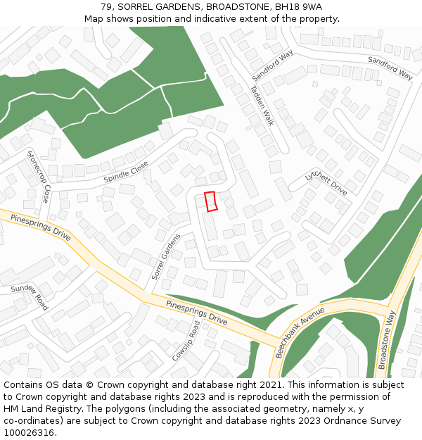 79, SORREL GARDENS, BROADSTONE, BH18 9WA: Location map and indicative extent of plot