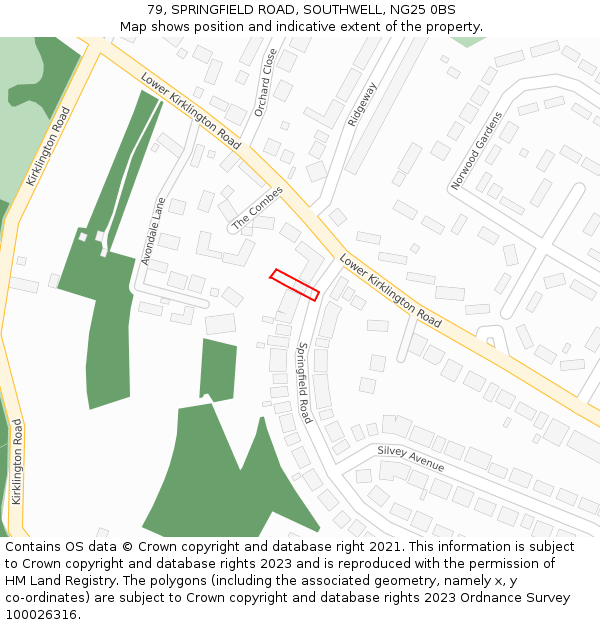 79, SPRINGFIELD ROAD, SOUTHWELL, NG25 0BS: Location map and indicative extent of plot