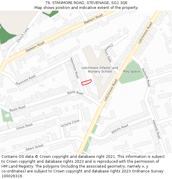 79, STANMORE ROAD, STEVENAGE, SG1 3QE: Location map and indicative extent of plot