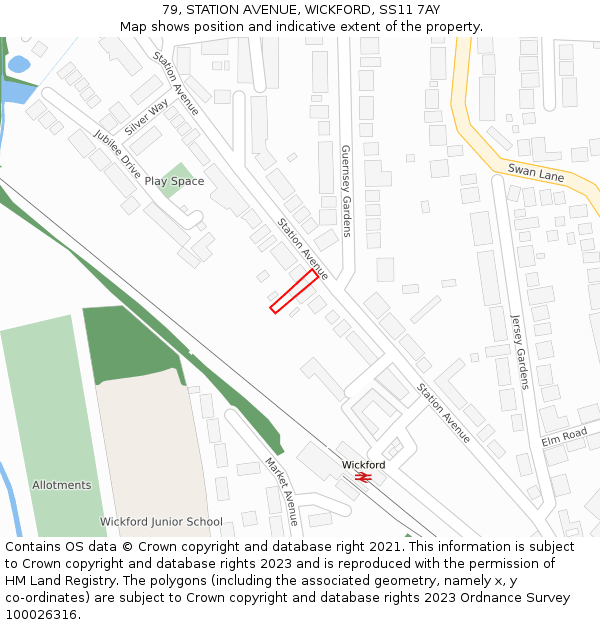 79, STATION AVENUE, WICKFORD, SS11 7AY: Location map and indicative extent of plot