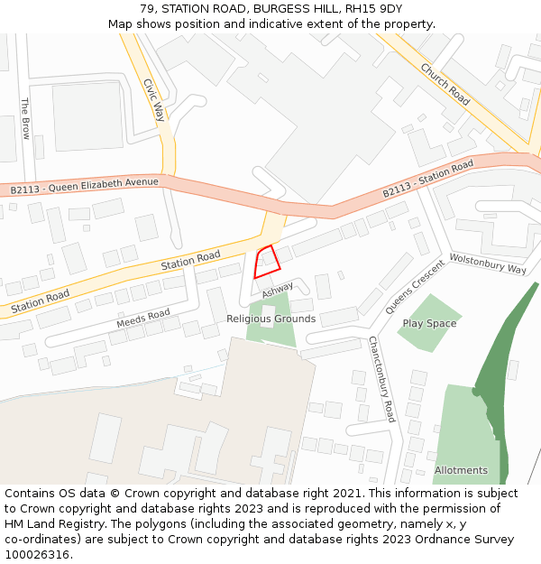 79, STATION ROAD, BURGESS HILL, RH15 9DY: Location map and indicative extent of plot