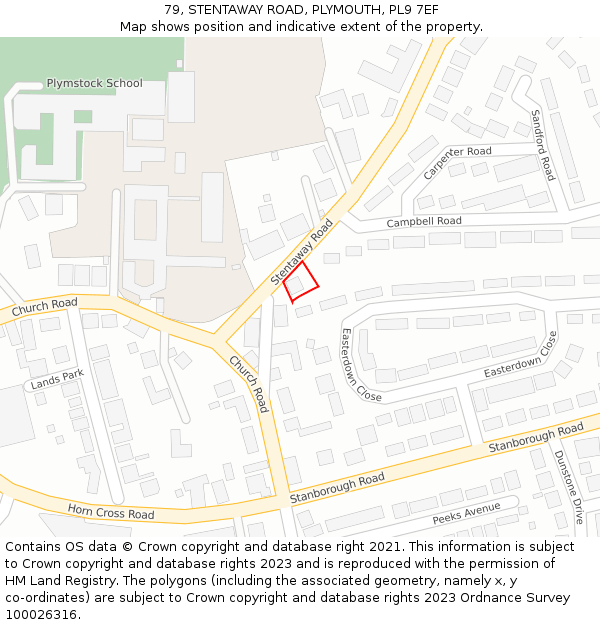 79, STENTAWAY ROAD, PLYMOUTH, PL9 7EF: Location map and indicative extent of plot