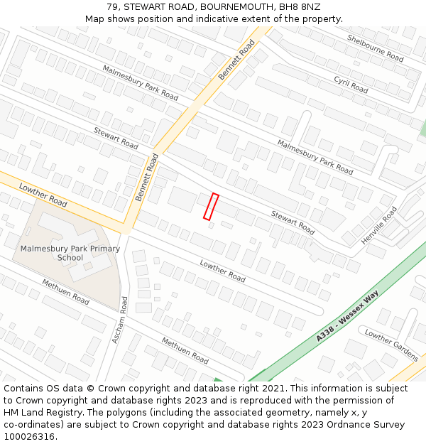 79, STEWART ROAD, BOURNEMOUTH, BH8 8NZ: Location map and indicative extent of plot