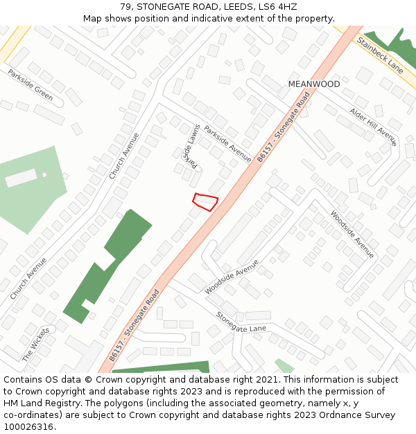 79, STONEGATE ROAD, LEEDS, LS6 4HZ: Location map and indicative extent of plot
