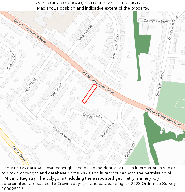 79, STONEYFORD ROAD, SUTTON-IN-ASHFIELD, NG17 2DL: Location map and indicative extent of plot