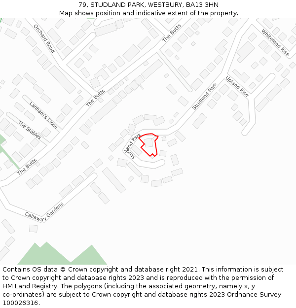 79, STUDLAND PARK, WESTBURY, BA13 3HN: Location map and indicative extent of plot