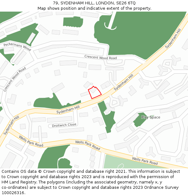 79, SYDENHAM HILL, LONDON, SE26 6TQ: Location map and indicative extent of plot