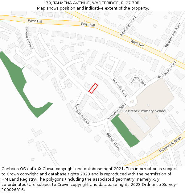 79, TALMENA AVENUE, WADEBRIDGE, PL27 7RR: Location map and indicative extent of plot