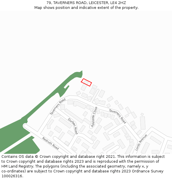 79, TAVERNERS ROAD, LEICESTER, LE4 2HZ: Location map and indicative extent of plot