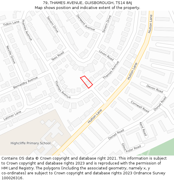 79, THAMES AVENUE, GUISBOROUGH, TS14 8AJ: Location map and indicative extent of plot