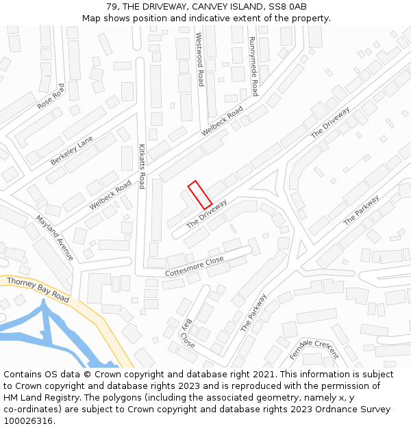 79, THE DRIVEWAY, CANVEY ISLAND, SS8 0AB: Location map and indicative extent of plot