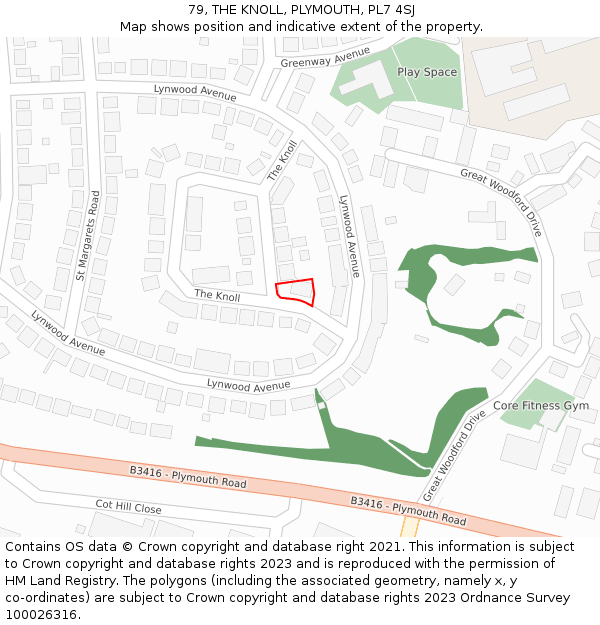 79, THE KNOLL, PLYMOUTH, PL7 4SJ: Location map and indicative extent of plot