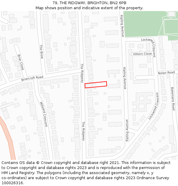 79, THE RIDGWAY, BRIGHTON, BN2 6PB: Location map and indicative extent of plot