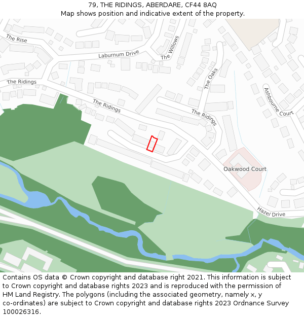 79, THE RIDINGS, ABERDARE, CF44 8AQ: Location map and indicative extent of plot