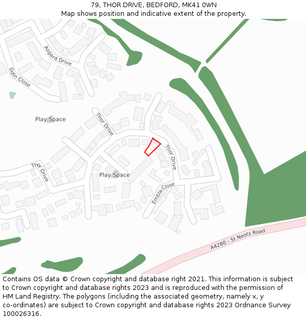 79, THOR DRIVE, BEDFORD, MK41 0WN: Location map and indicative extent of plot