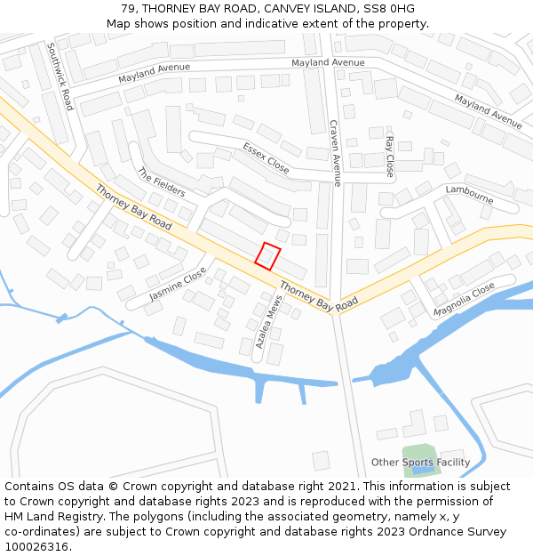 79, THORNEY BAY ROAD, CANVEY ISLAND, SS8 0HG: Location map and indicative extent of plot