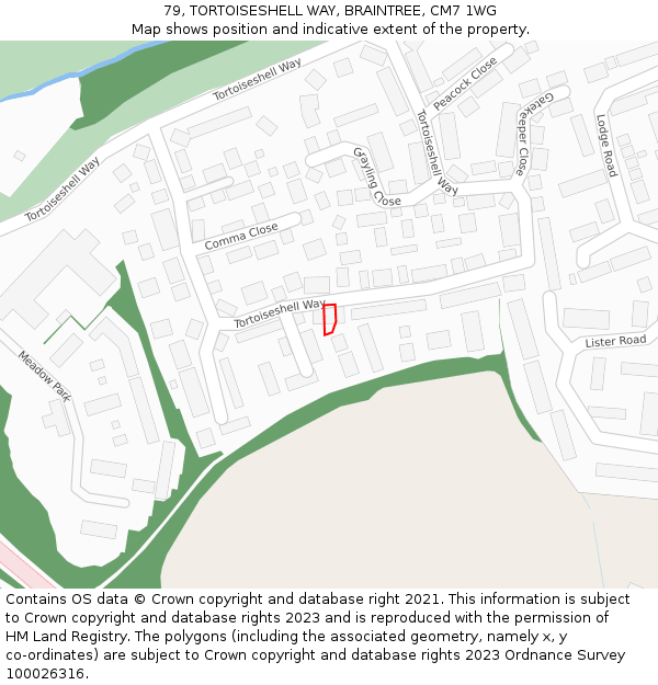 79, TORTOISESHELL WAY, BRAINTREE, CM7 1WG: Location map and indicative extent of plot