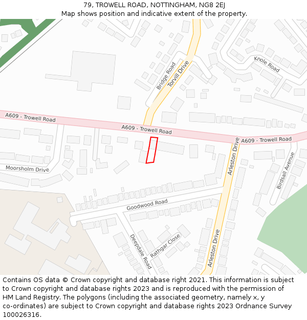 79, TROWELL ROAD, NOTTINGHAM, NG8 2EJ: Location map and indicative extent of plot