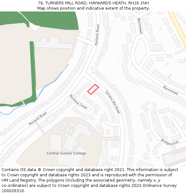 79, TURNERS MILL ROAD, HAYWARDS HEATH, RH16 1NH: Location map and indicative extent of plot