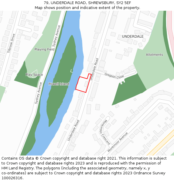 79, UNDERDALE ROAD, SHREWSBURY, SY2 5EF: Location map and indicative extent of plot