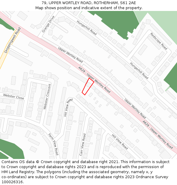 79, UPPER WORTLEY ROAD, ROTHERHAM, S61 2AE: Location map and indicative extent of plot