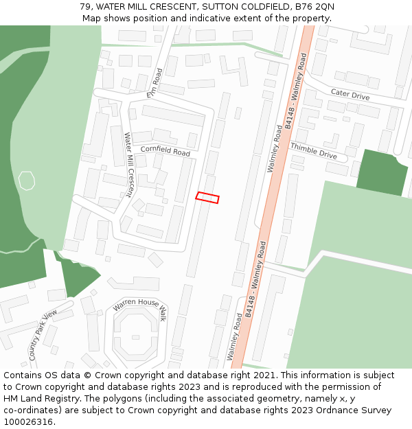 79, WATER MILL CRESCENT, SUTTON COLDFIELD, B76 2QN: Location map and indicative extent of plot