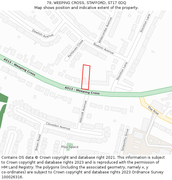 79, WEEPING CROSS, STAFFORD, ST17 0DQ: Location map and indicative extent of plot
