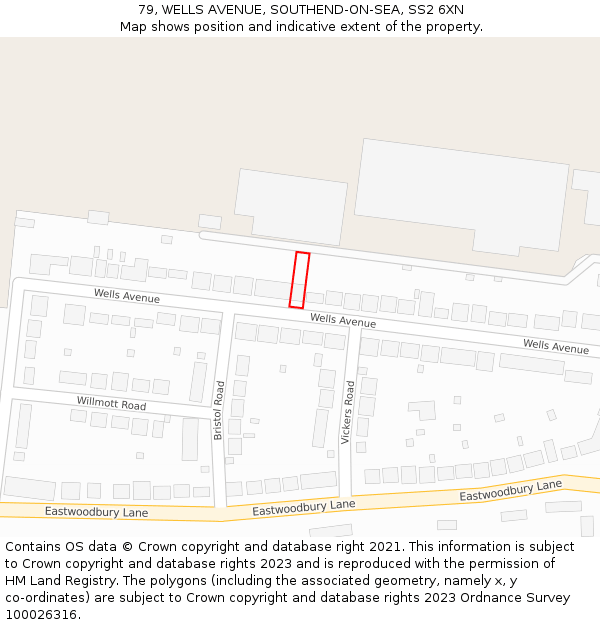 79, WELLS AVENUE, SOUTHEND-ON-SEA, SS2 6XN: Location map and indicative extent of plot