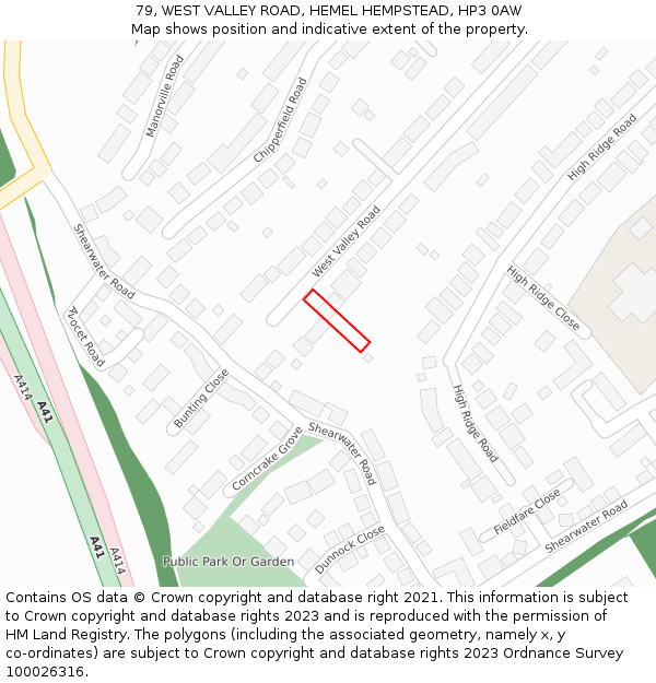 79, WEST VALLEY ROAD, HEMEL HEMPSTEAD, HP3 0AW: Location map and indicative extent of plot