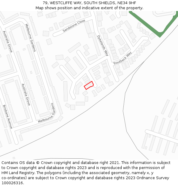 79, WESTCLIFFE WAY, SOUTH SHIELDS, NE34 9HF: Location map and indicative extent of plot