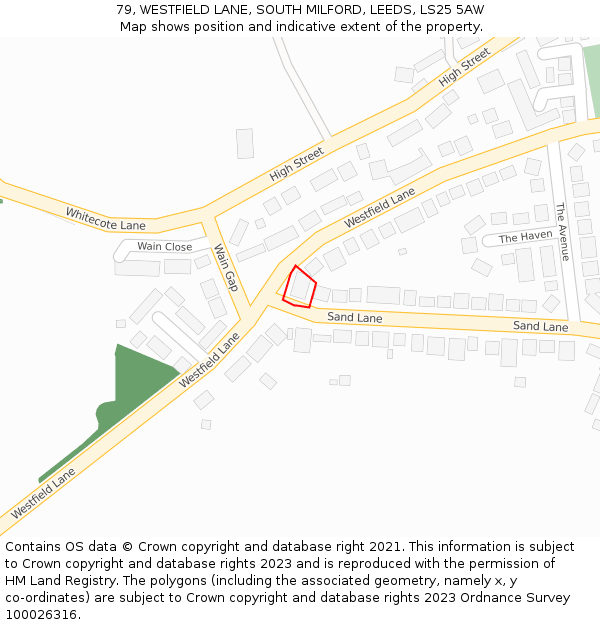 79, WESTFIELD LANE, SOUTH MILFORD, LEEDS, LS25 5AW: Location map and indicative extent of plot
