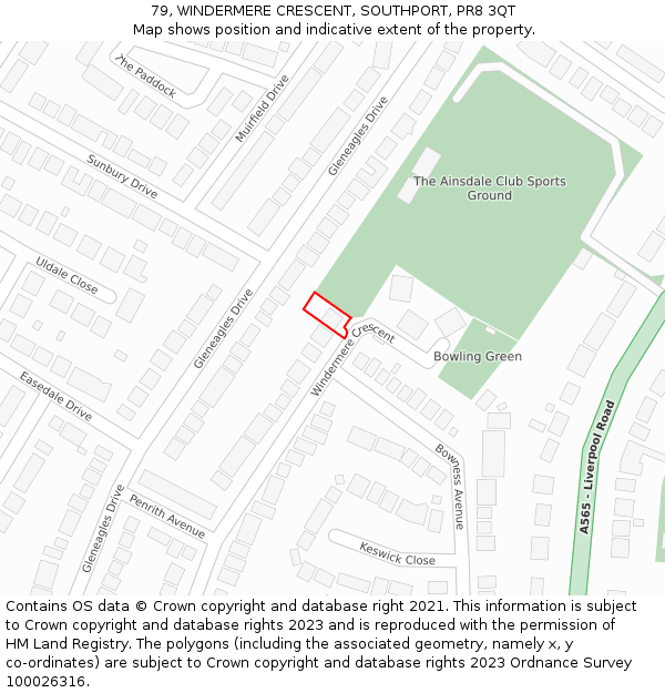 79, WINDERMERE CRESCENT, SOUTHPORT, PR8 3QT: Location map and indicative extent of plot