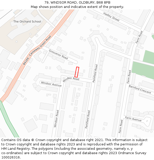 79, WINDSOR ROAD, OLDBURY, B68 8PB: Location map and indicative extent of plot