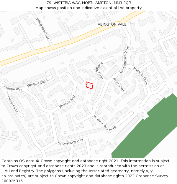 79, WISTERIA WAY, NORTHAMPTON, NN3 3QB: Location map and indicative extent of plot