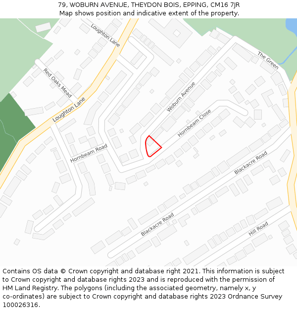 79, WOBURN AVENUE, THEYDON BOIS, EPPING, CM16 7JR: Location map and indicative extent of plot