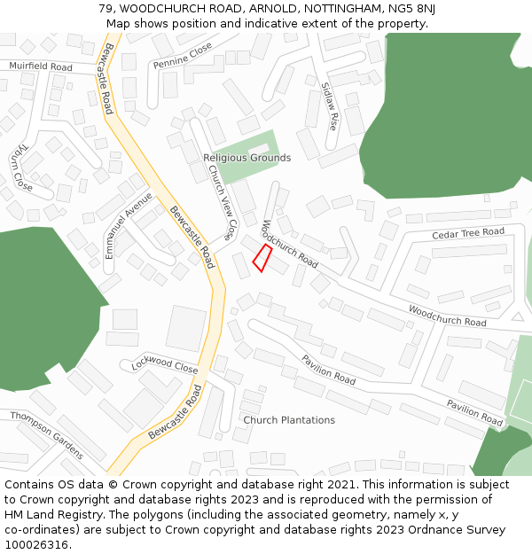 79, WOODCHURCH ROAD, ARNOLD, NOTTINGHAM, NG5 8NJ: Location map and indicative extent of plot