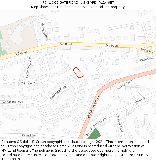 79, WOODGATE ROAD, LISKEARD, PL14 6ET: Location map and indicative extent of plot