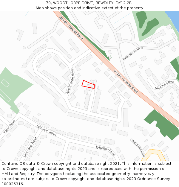 79, WOODTHORPE DRIVE, BEWDLEY, DY12 2RL: Location map and indicative extent of plot