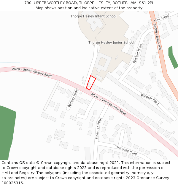 790, UPPER WORTLEY ROAD, THORPE HESLEY, ROTHERHAM, S61 2PL: Location map and indicative extent of plot