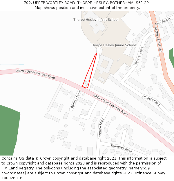 792, UPPER WORTLEY ROAD, THORPE HESLEY, ROTHERHAM, S61 2PL: Location map and indicative extent of plot