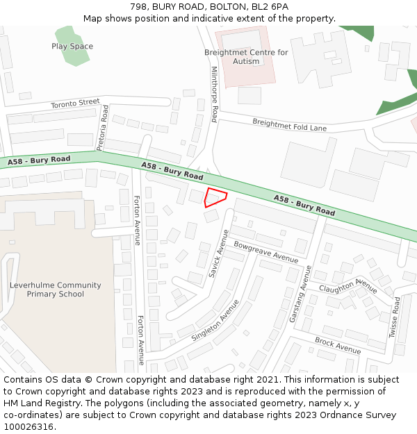 798, BURY ROAD, BOLTON, BL2 6PA: Location map and indicative extent of plot