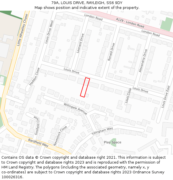79A, LOUIS DRIVE, RAYLEIGH, SS6 9DY: Location map and indicative extent of plot