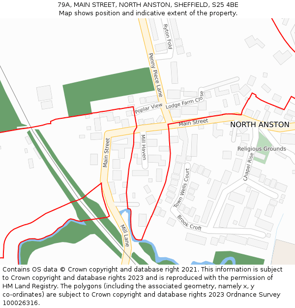 79A, MAIN STREET, NORTH ANSTON, SHEFFIELD, S25 4BE: Location map and indicative extent of plot