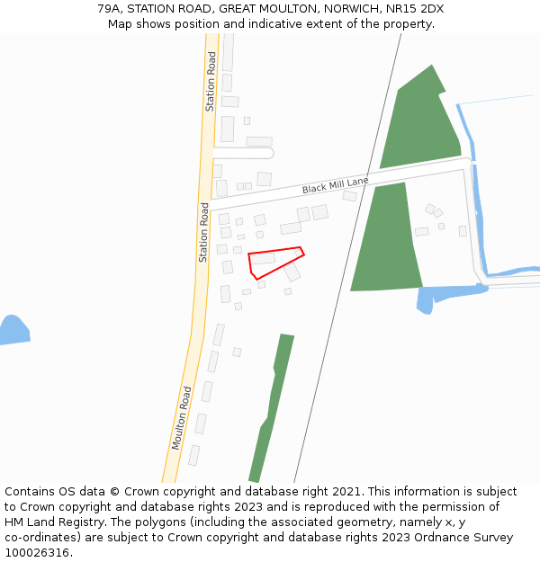 79A, STATION ROAD, GREAT MOULTON, NORWICH, NR15 2DX: Location map and indicative extent of plot