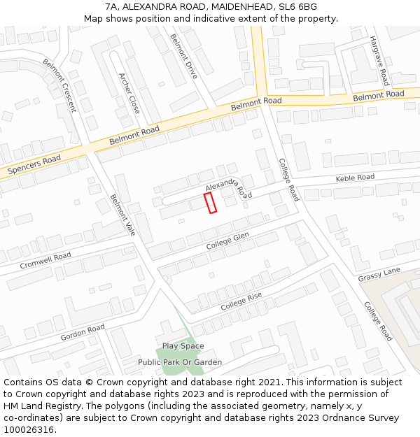 7A, ALEXANDRA ROAD, MAIDENHEAD, SL6 6BG: Location map and indicative extent of plot